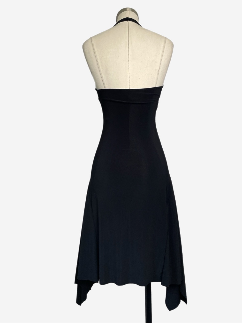 Vintage Y2K Carolina Black asymmetric halter rhinestone midi dress stretch XS - Picture 6 of 10